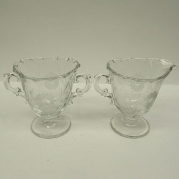 Fostoria Elegant Glass Crystal CENTURY 4 Inch Footed Creamer and Sugar Bowl - Picture 3 of 4